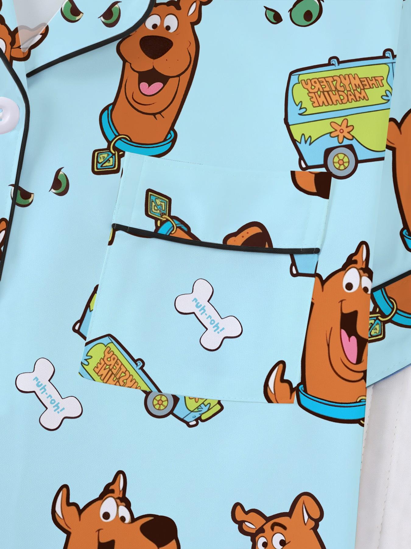 Women's Cartoon Pajama Set, Loungewear, Pyjamas, Pjs, Short Sleeve Button Front Top & Elastic Shorts, Elegant Fitted Sleepwear, Comfortable Homewear, Cartoon Pattern Pajamas