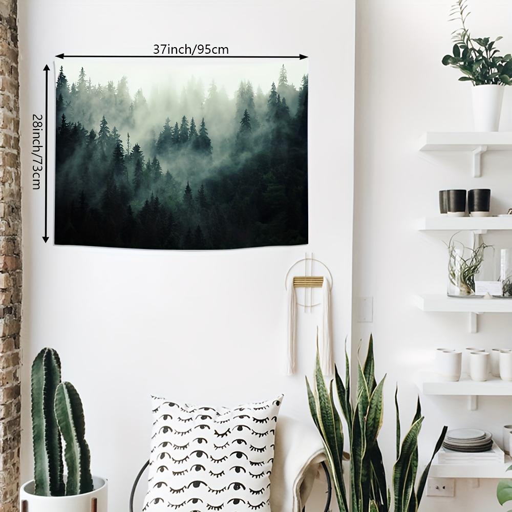 1Pc Misty Forest Wall Hanging Tapestry, Durable Decorative Tapestry - Natural Fog Tree Polyester Backed, Wall Mounted home, office - Harmonious Mountain View with Pine and Rolling Hills, Interior Decor, Party Decor, Free Installation