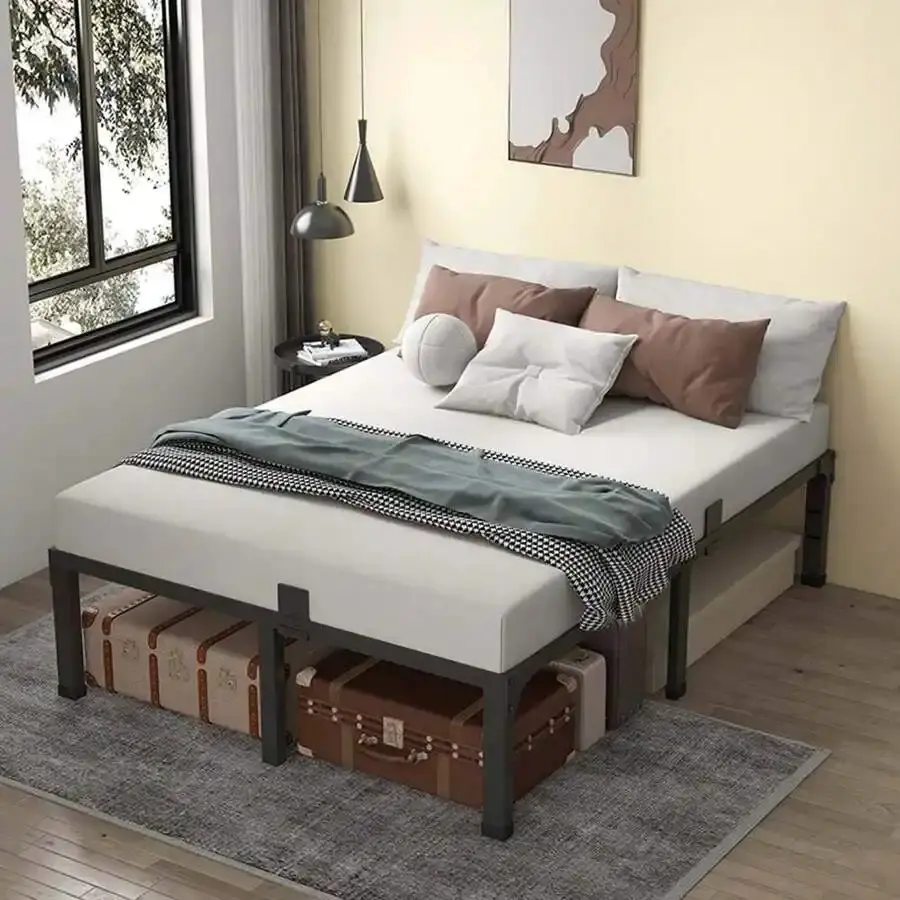 14-Inch Classic Metal Platform Bed Frame, Heavy-Duty Black Steel Slat Support, No Box Spring Needed, Noise-Free, Quick Assembly, 74.5"l x 53.4"w x 12/14"h, Multi-Size Options Available for Household Use,sohochic