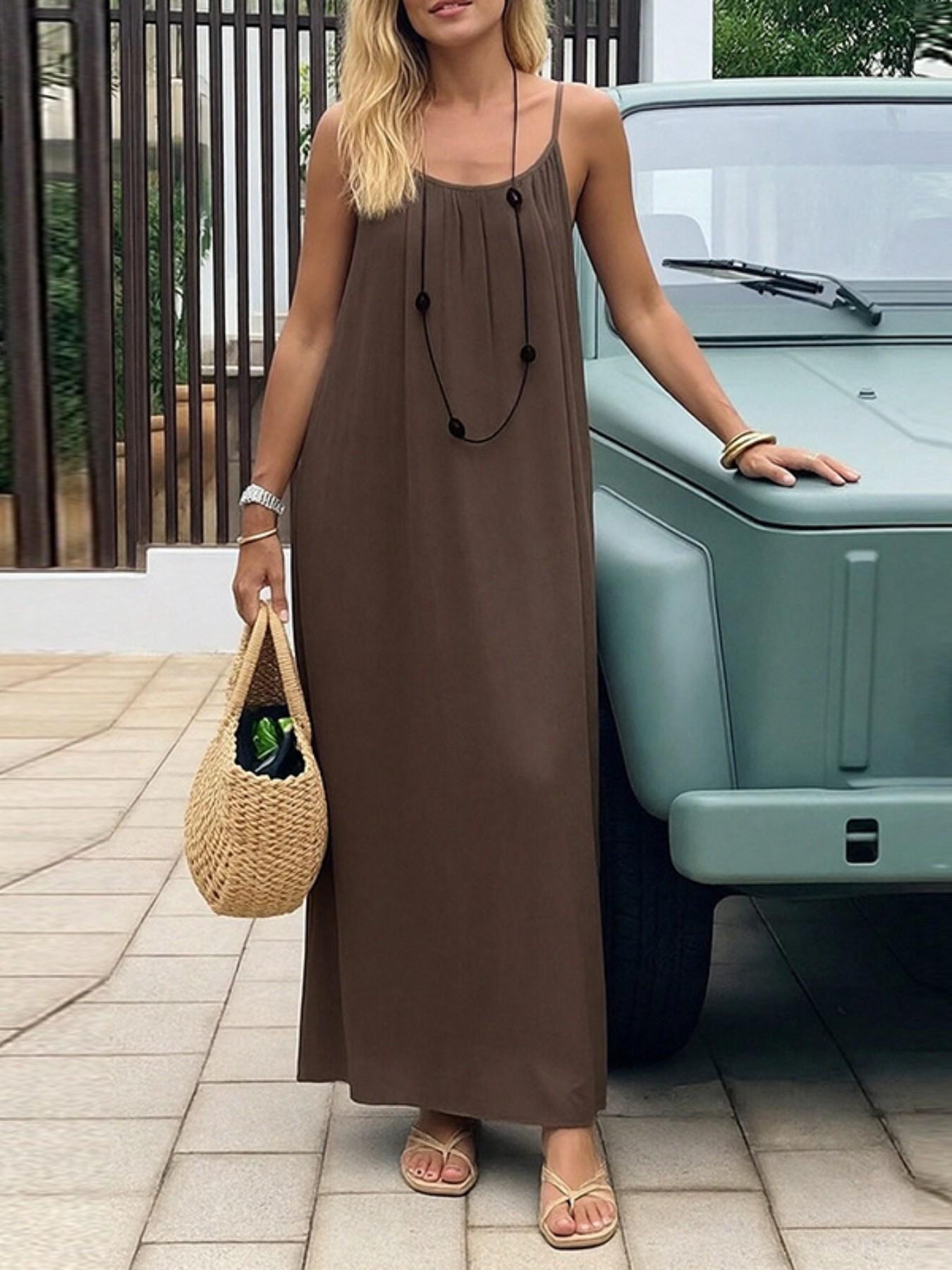 Elegant Sleeveless Backless Dress, Casual Loose Fit Long Gown, Summer Vacation Style, Perfect for Home & Leisure Wear
