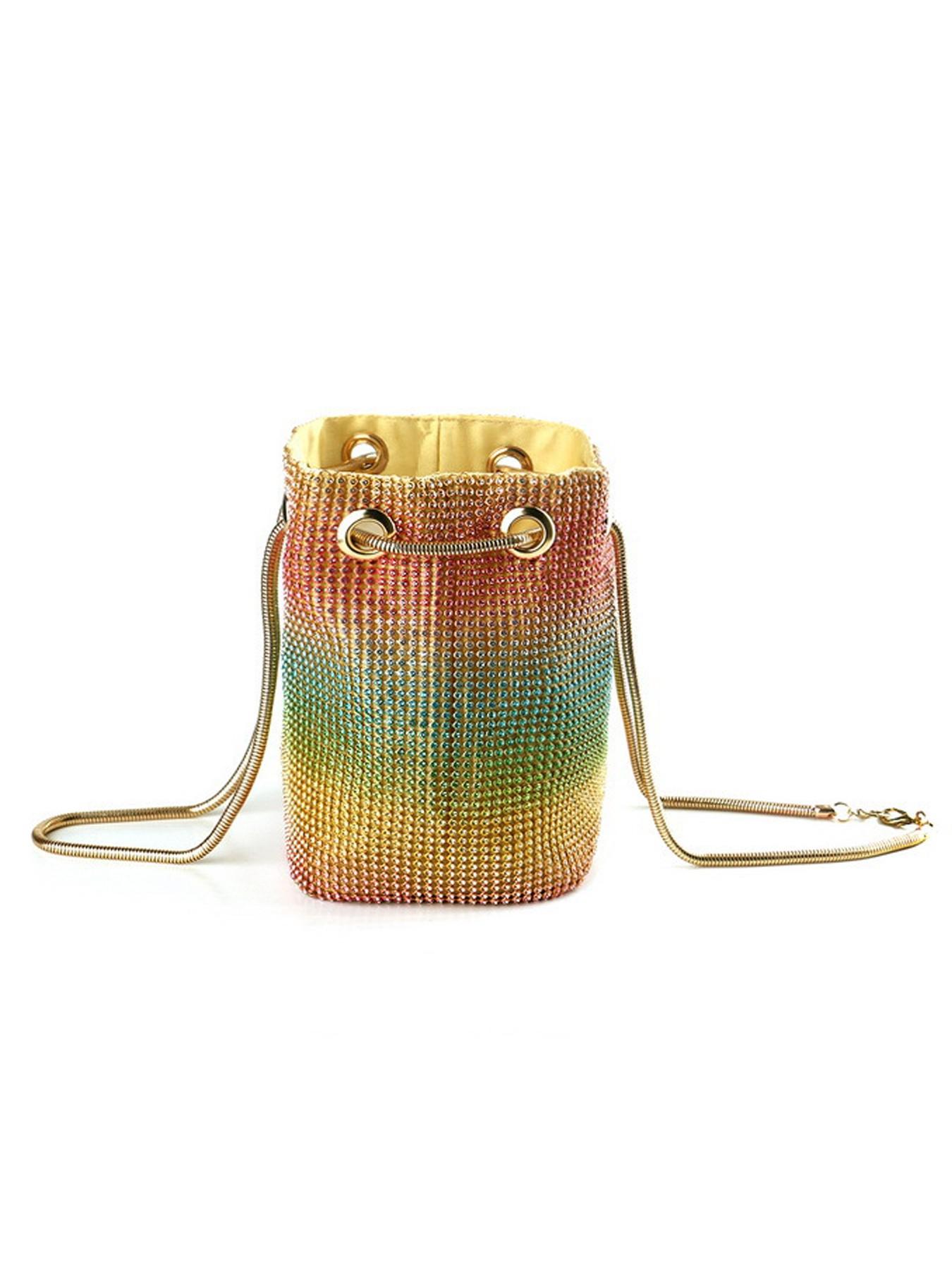 Women's Evening Bag- Upgraded Size Full Rhinestones Bucket Bag Shining Bag Shoulder Bag for Party Wedding Date Night