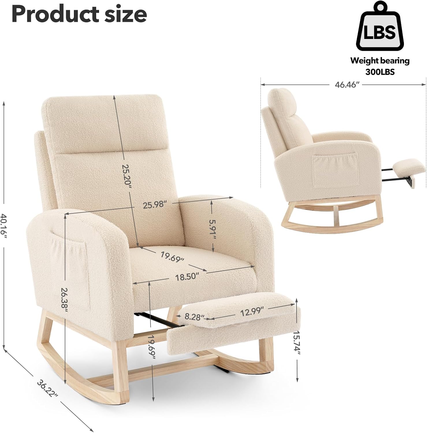 Rocking Chair Nursery with Foot Rest, Modern PU Upholstered Reading Glider Rocker Accent Armchair with High Backrest, Padded Seat, Side Pocket, for LivingRoom, Bedroom, Baby Room Rocking Chair Nursery with Foot Rest, Modern PU Upholstered Reading Glider Rocker Accent Armchair with High Backrest, Padded Seat, Side Pocket, for LivingRoom, Bedroom, Baby Room