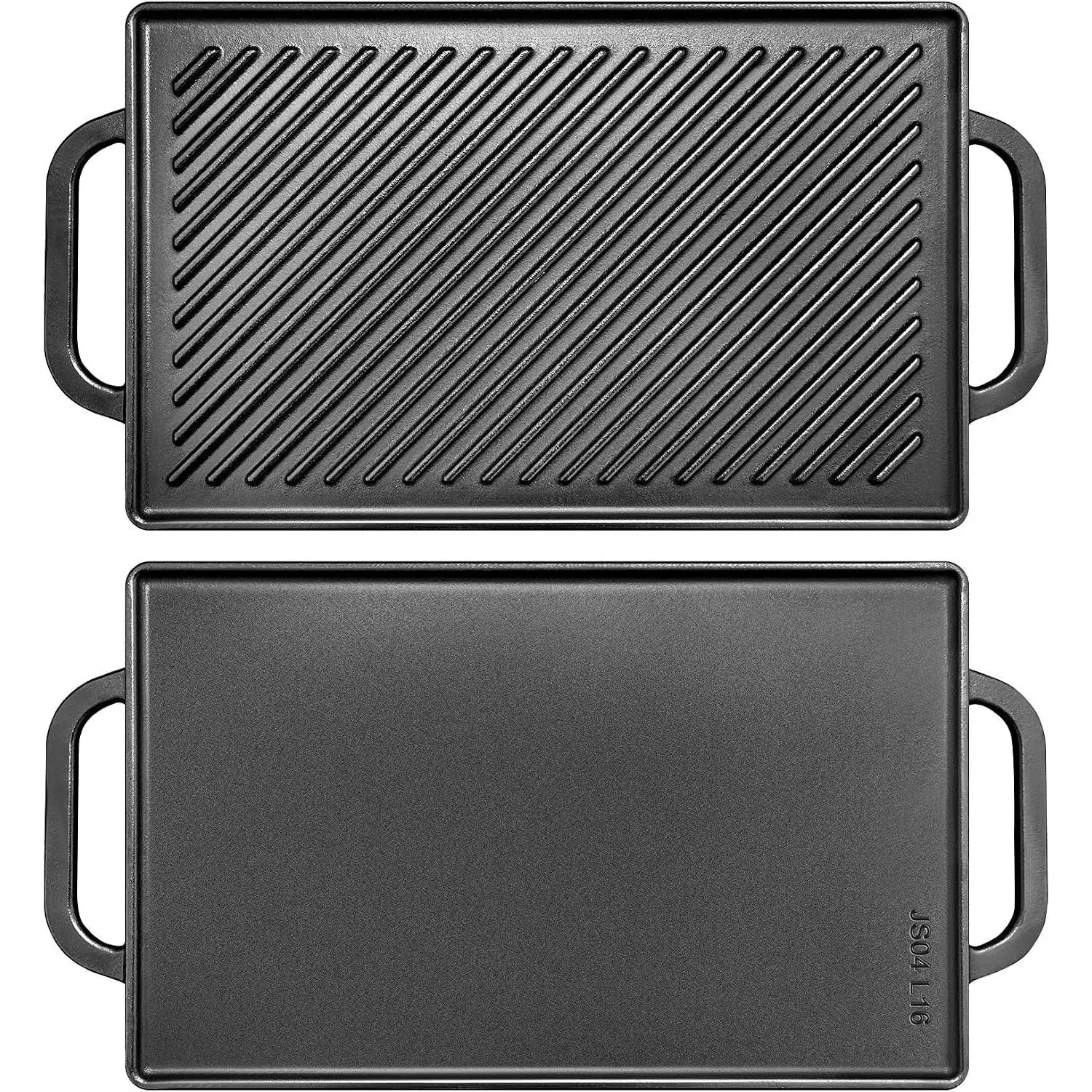 Cast Iron Reversible Griddle | Double Sided Griddle Pan Perfect for Gas Grills and Stove Tops, 13 x 8.25 Rectangular Baking Flat and Ribbed Griddle Plate