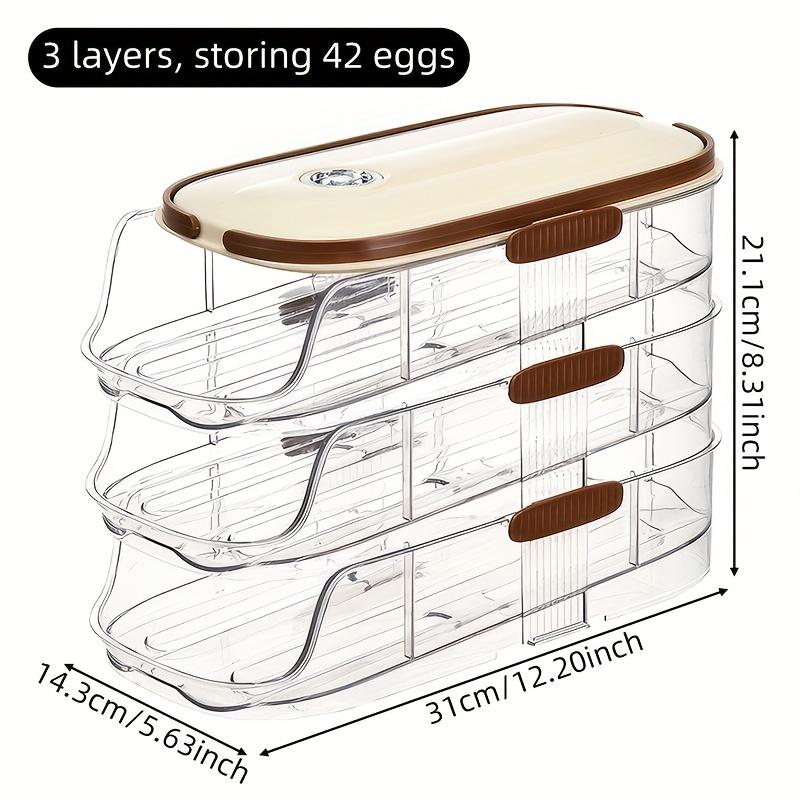Single piece, three-layer combined egg rack, refrigerator egg storage box, egg-taking basket, space-saving, automatic rolling egg organizer, large-capacity egg dispenser, suitable for refrigerator storage