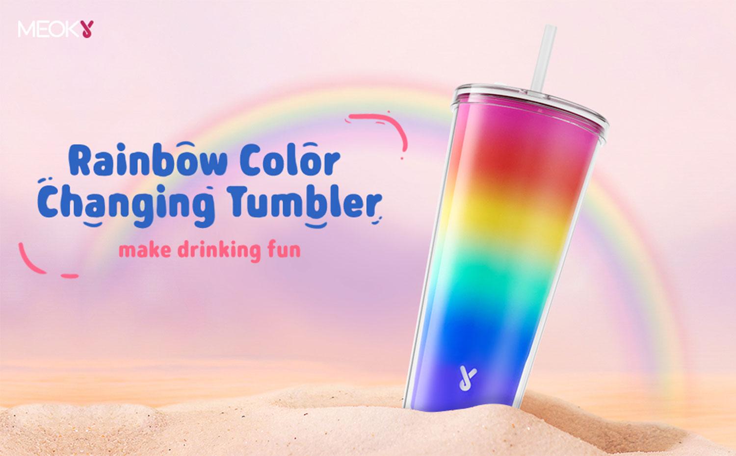 Meoky 24oz color changing cup with lid and straw, straw brush and cup brush, leak-proof plug, Tritan material, suitable for self-driving travel, family activities, gifts Tumbler Washable