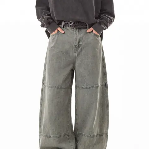 Men's Mud Loose Vintage Washed Denim Jeans, High Street Wide Leg Pants, Casual Relaxed Fit, Y2K Aesthetic Street Style