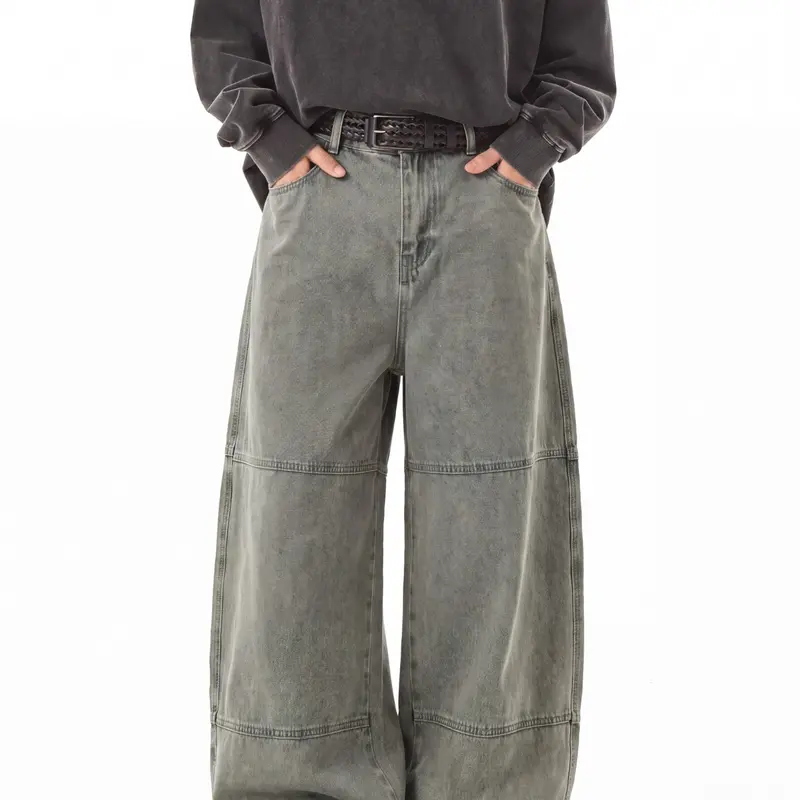 Men's Mud Loose Vintage Washed Denim Jeans, High Street Wide Leg Pants, Casual Relaxed Fit, Y2K Aesthetic Street Style