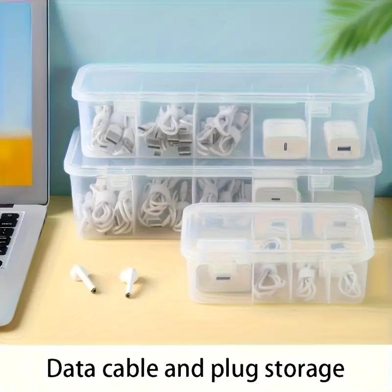 A large capacity transparent storage box with 5 compartments, a transparent plastic organizer suitable for cables and small gifts, ideal for use in schools and offices, Organizer Dividers
