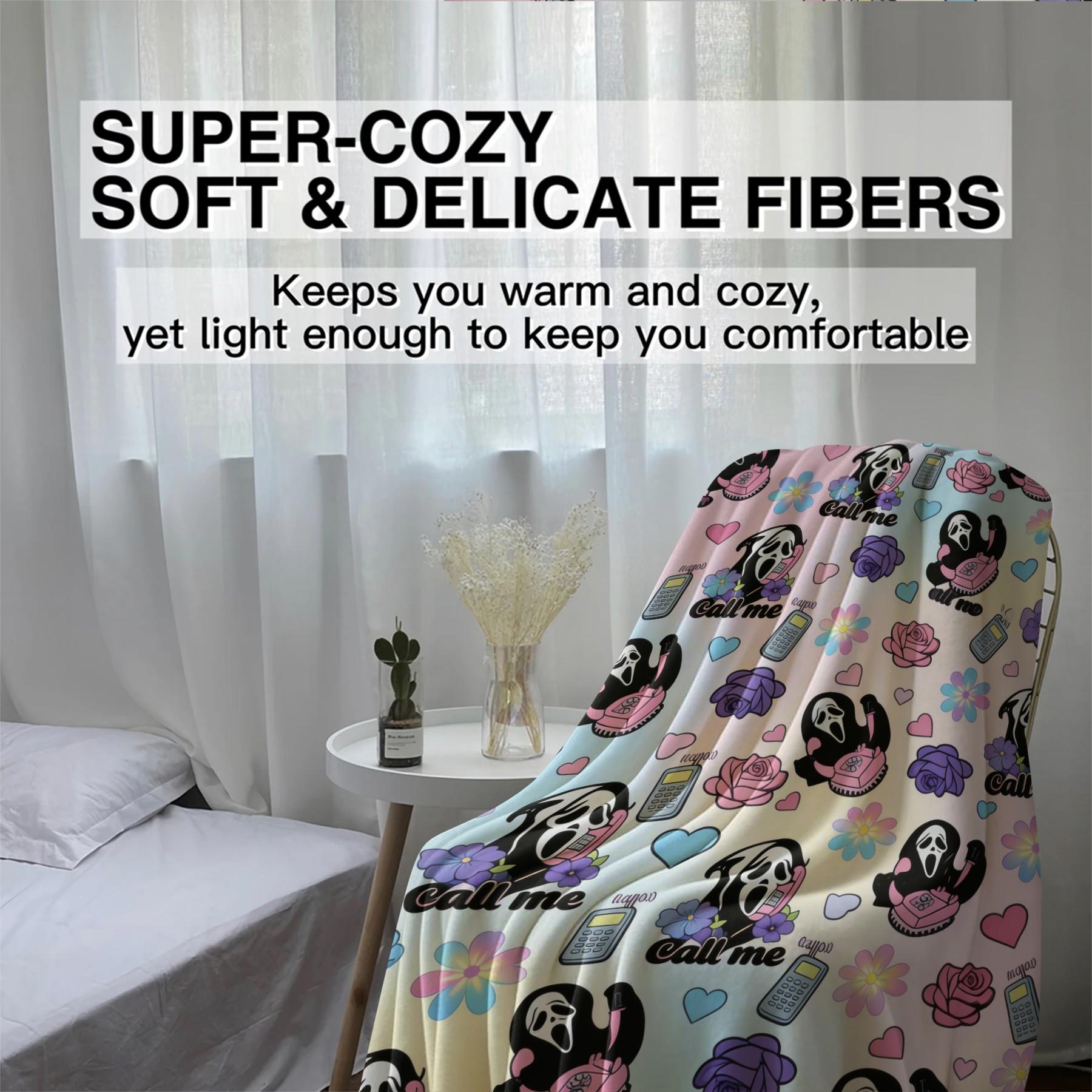 Scream Ghostface Call Me Flannel Throw Blanket, Y2k Millennial Style Throw Blanket, Student Dormitory Nap Blanket, All Season Travel Car Blanket, Children'S Room, Dormitory, Sofa, Office Nap Blanket