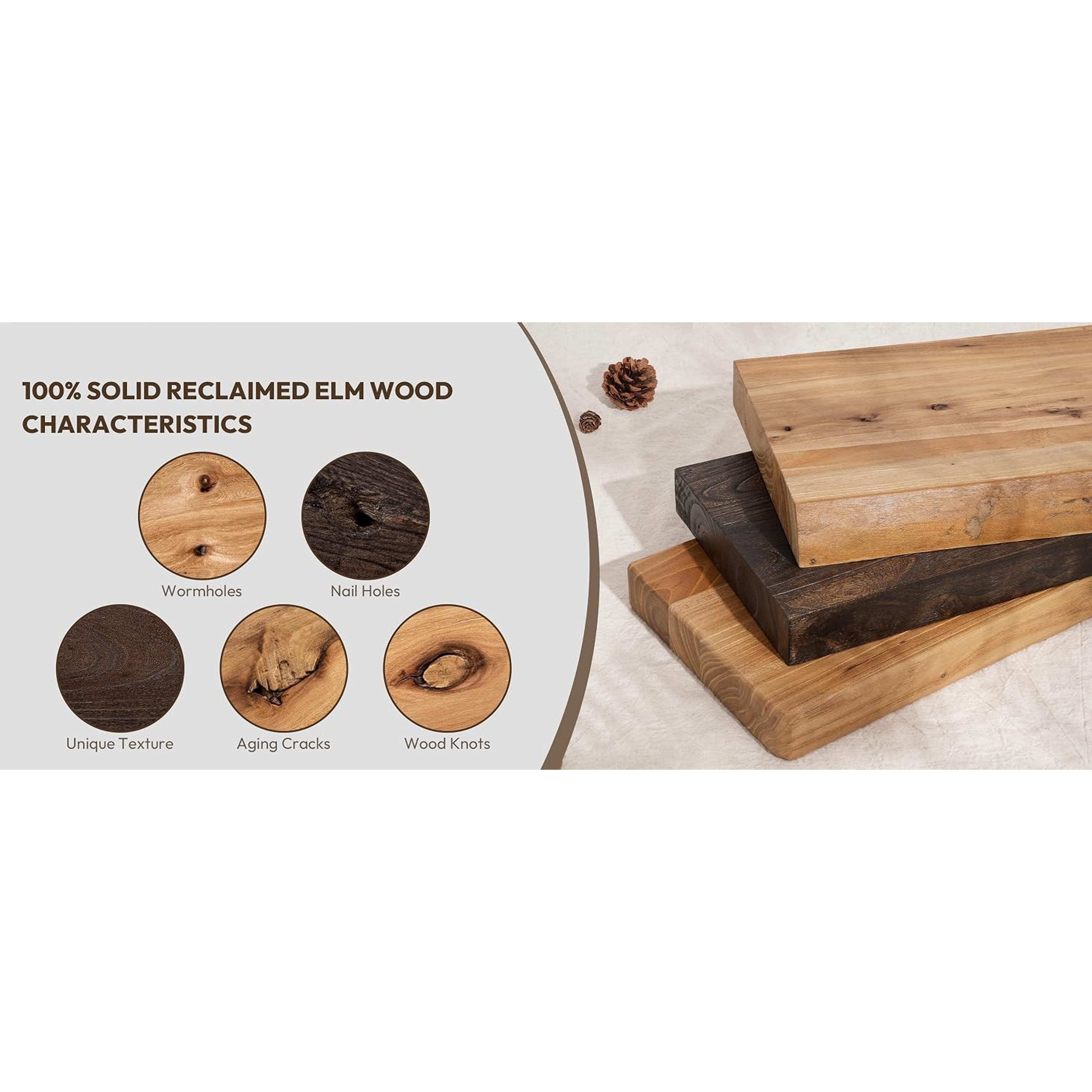 40-in Solid Elm Wooden Floating Shelf with Invisible Bracket - Rustic Minimalist Walnut-Tone Wall-Mounted Shelf for Bathroom, Living Room Decor, 1 Pack, Installation