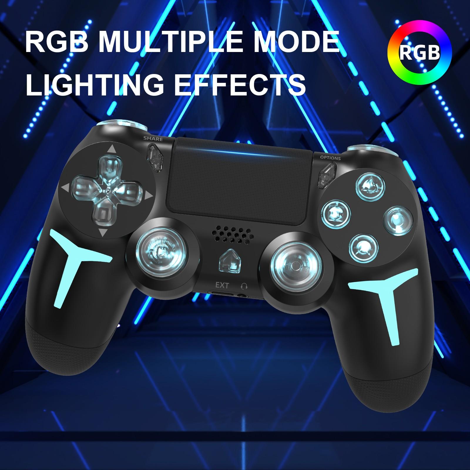 Wireless Game Controller with Three-Color Lights, Compatible with Ps4 Ps3 PC, RGB LED Bluetooth-compatible, Six-Axis Gyroscope, Dual Vibration Feedback