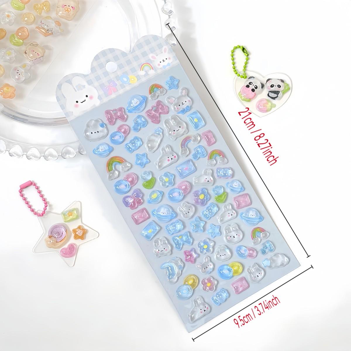 Cute 3D Kawaii Epoxy Stickers, Cartoon Panda Bear Rainbow Transparent Bubble Resin Stickers, Shiny Self Adhesive Decals for Journaling, Kaka Card, Phone Case, DIY Crafts, Kids Gifts, Aesthetic Korean Stationery Stickers, Accessories