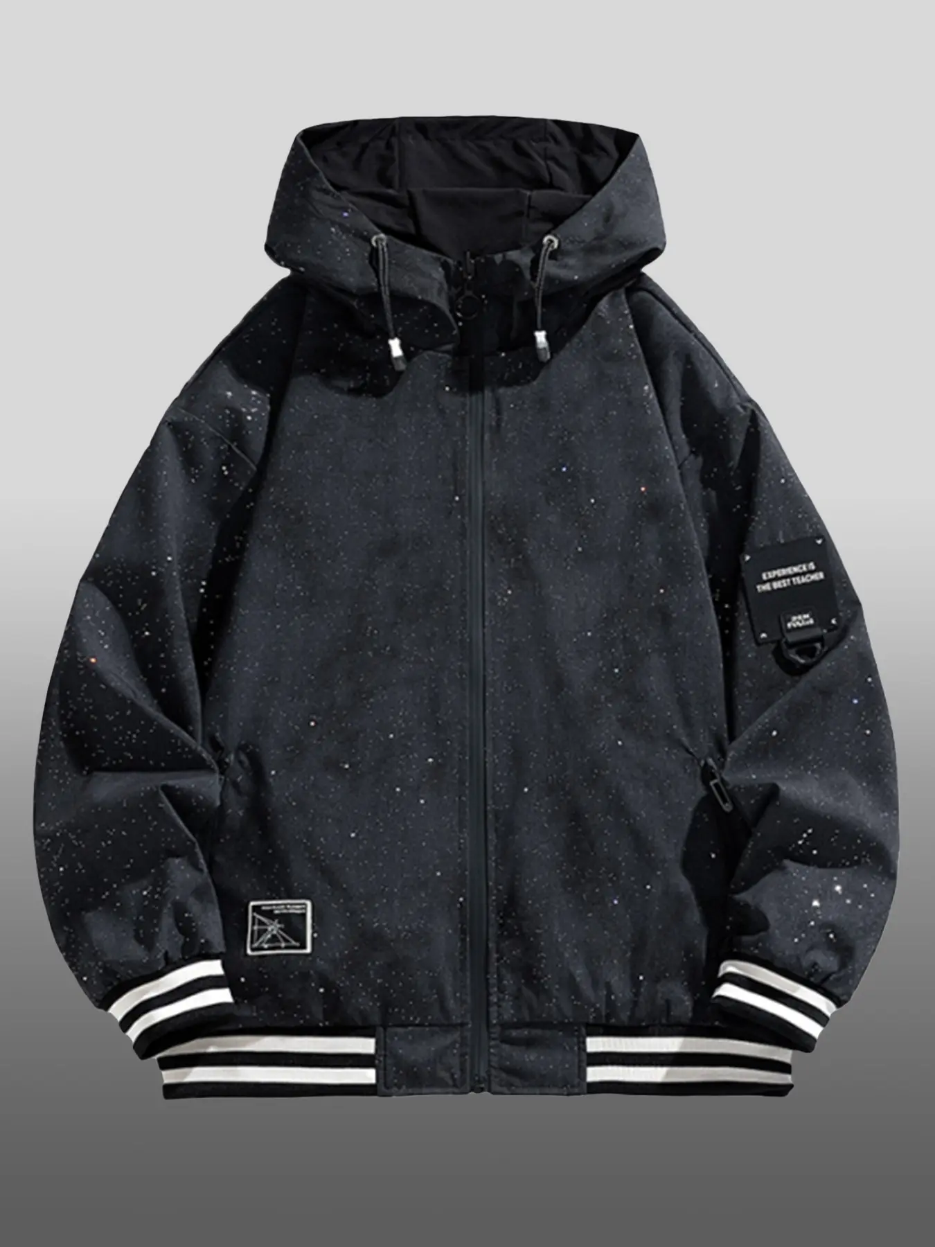 New Men's Reversible Hoodie Jacket, Starry Print Loose Fit Casual Outerwear, Spring & Fall Fashion, Striped Pattern, Plain Surface