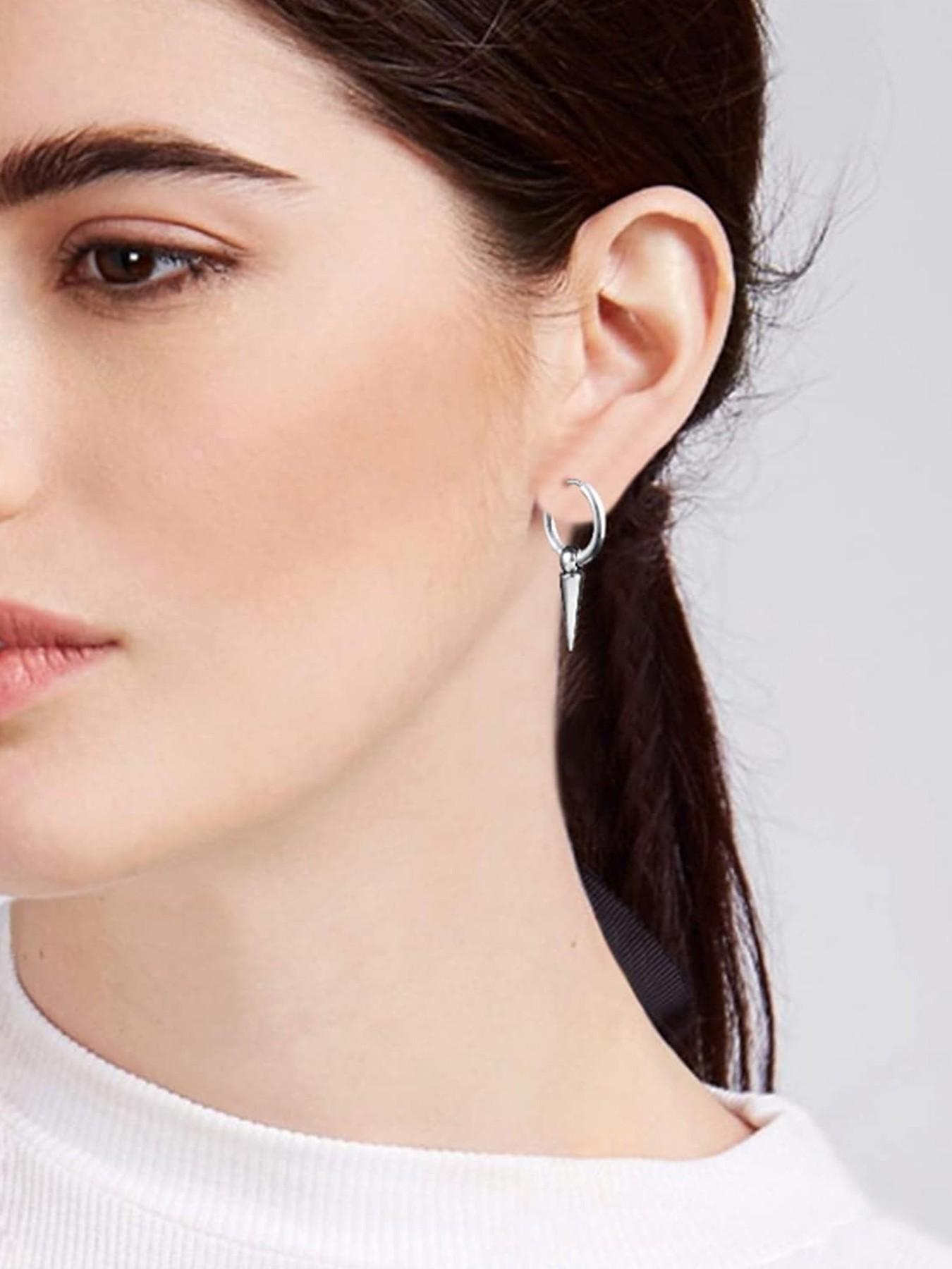 Personalized Punk Spike Dangle Drop Hoop Earrings, Stainless Steel Hoops for Women Men, Cuff Cartilage Tragus Helix Wrap Geometric Earrings