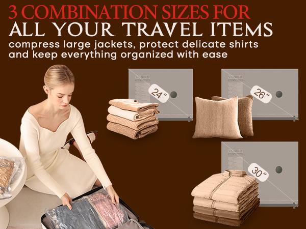 VACBIRD [2026 Upgraded] X7 Cordless Travel Vacuum Bag Set Vacuum Bags for Travel with Rechargeable air Pump, 15 Pack Carry-on Size Compression Packing Bags for Luggage and Suitcase, Space Saver for Clothes and Clothing Travel Zipper Pouches