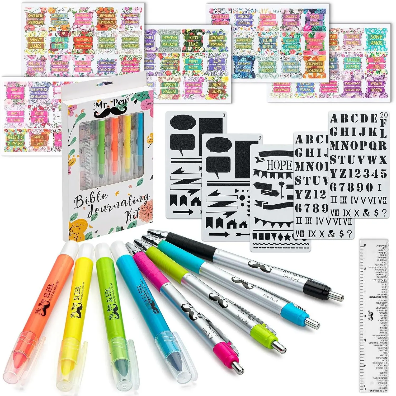 -  Journaling Kit for Women |  Highlighters and s No Bleed, Tabs, Stencils & Ruler for Devotions, Prayer & Christian Gifts