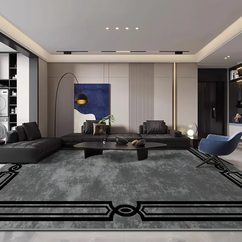 YANYANAN-Velvet 850 GSM Dark Black & Gray Area Rug - Premium Minimalist Choice for Bedroom & Living Room. Low Pile, Machine Washable, Stain Resistant, Durable, and Soft. Lightweight Rectangular Woven Carpet for Indoor & Outdoor Decor, Perfect for Living