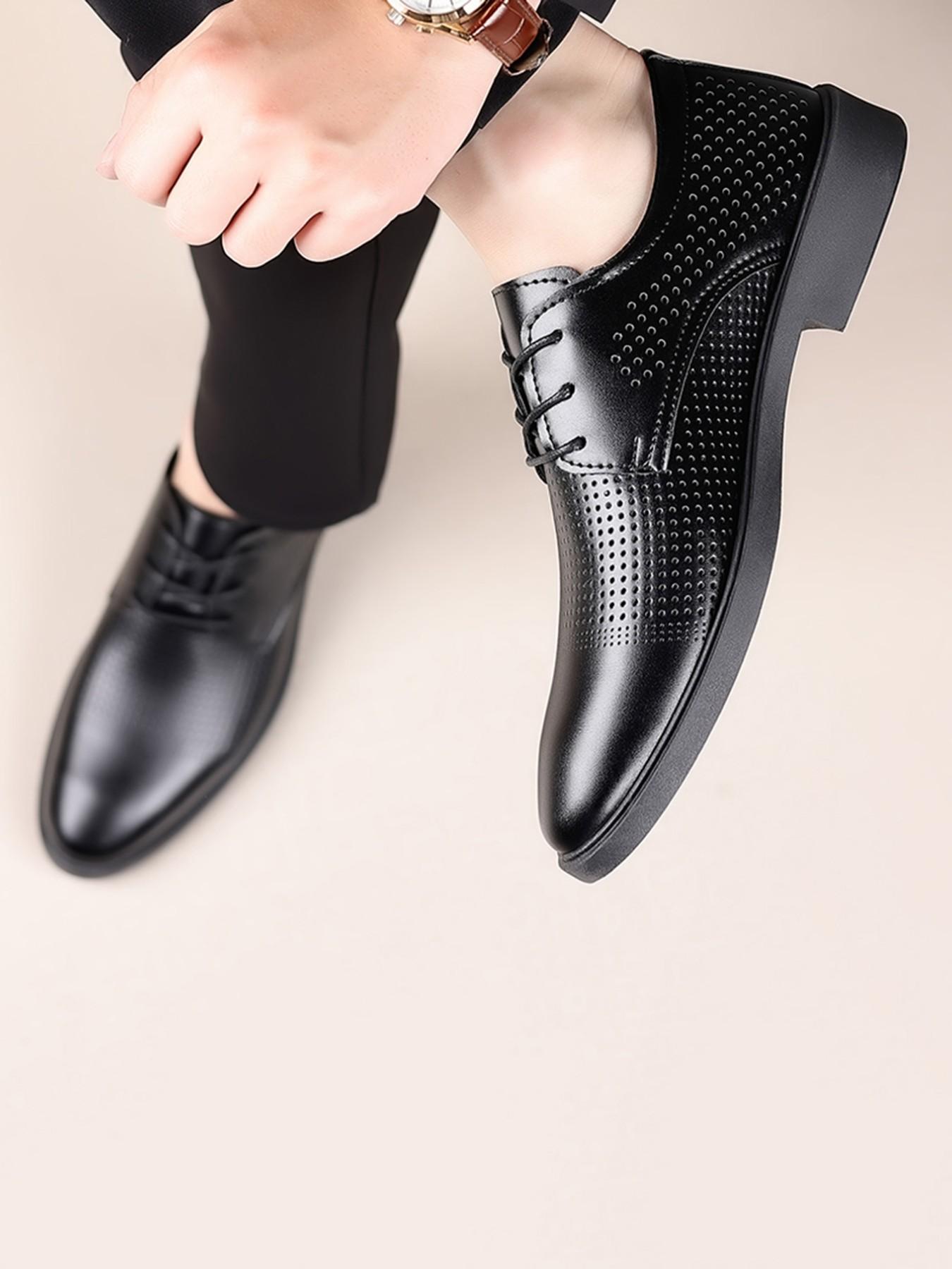 Men's Business Leather Shoes, Breathable Perforated Design, Soft Sole Anti-Slip, Sizes 39-44, Summer Formal Wedding Shoes