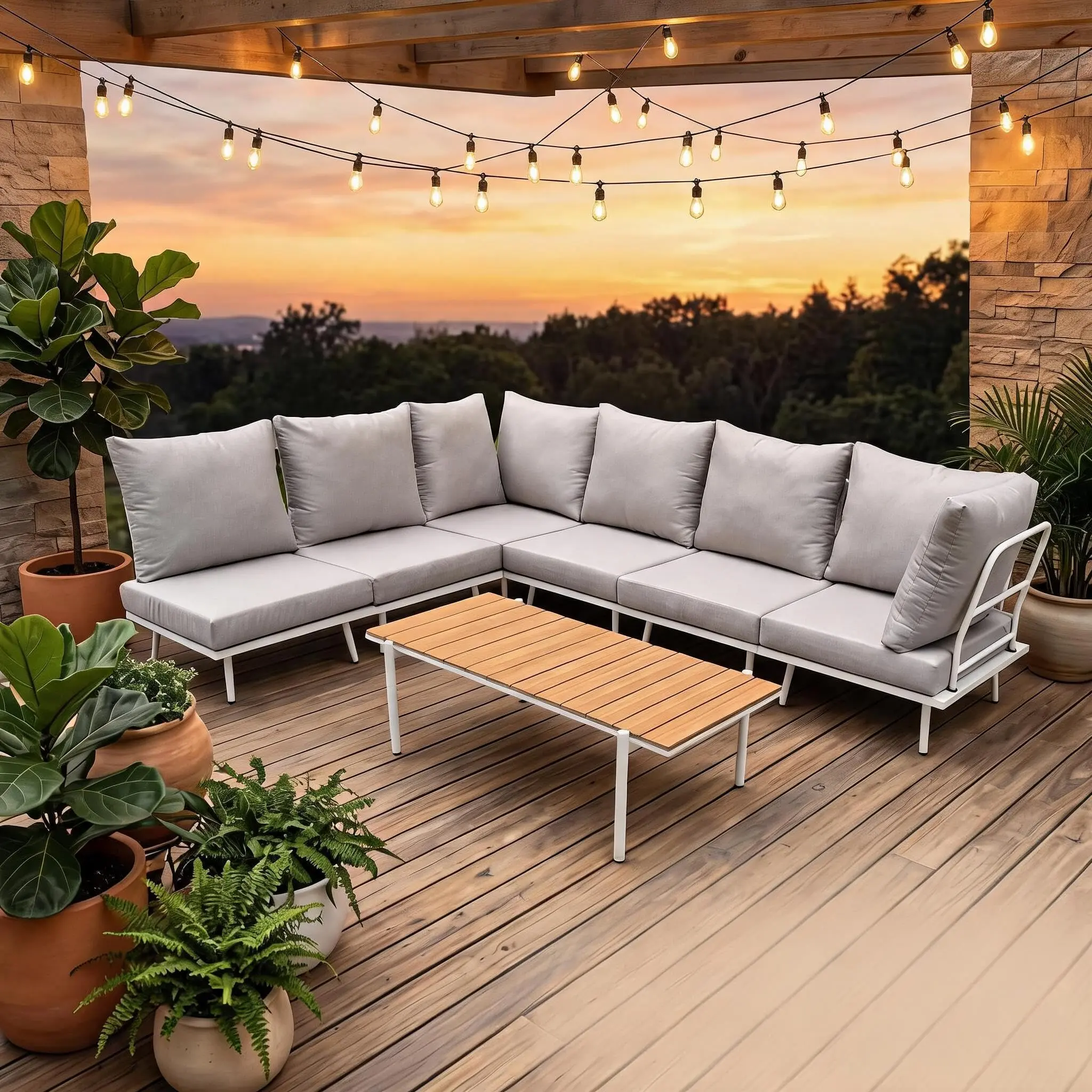 Outdoor 3-Piece L-Shape Corner Layout Sectional Sofa Set, Sturdy Black Iron Frame with Black Table, Solid Gray Cushions, Multiple Seats Patio Furniture for Deck, Porch