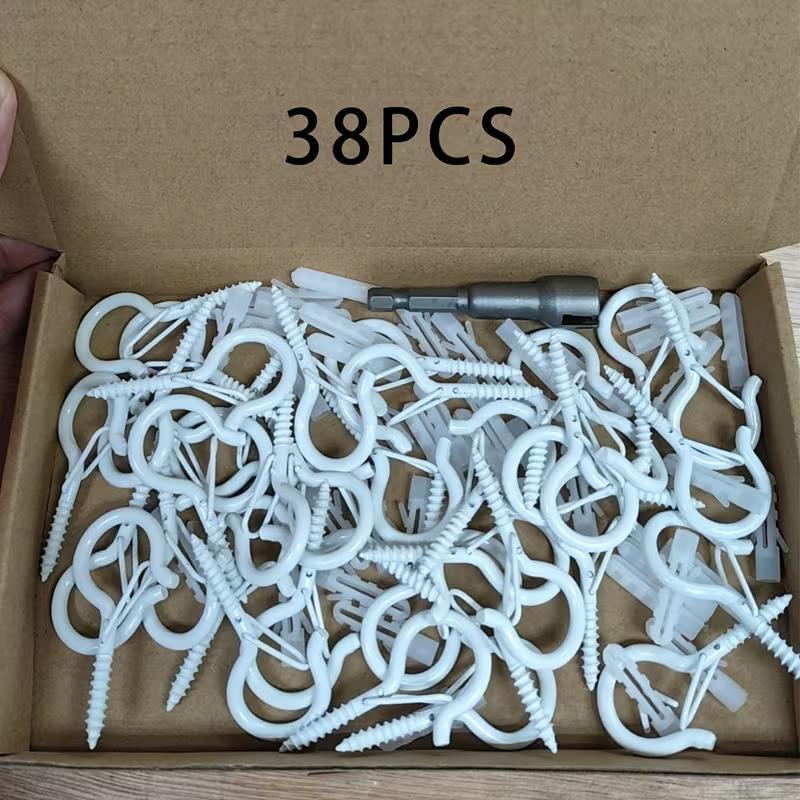 25/38pcs Outdoor Windproof Screw Hooks, Ideal for Hanging Christmas Lights, Potted Plants, Ceiling Hooks, Holiday Decoration, Q Hooks, Key Hooks, Utility Hooks