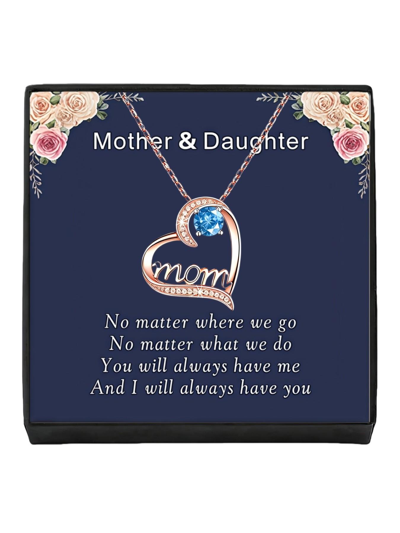 Eternal Maternal Love • Mother's Day Necklace Heart-shaped MOM rose gold gem necklace with light luxury and premium feel.Comes with a card for mom or daughter.Ideal festive gift for your daughter and perfect for Mother's Day.