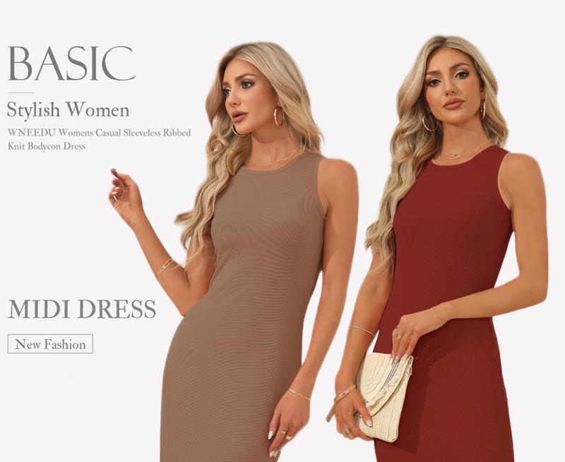 AUSELILY Womens Summer Bodycon Dresses 2025 Basic Sleeveless Knit Tank Midi Dress