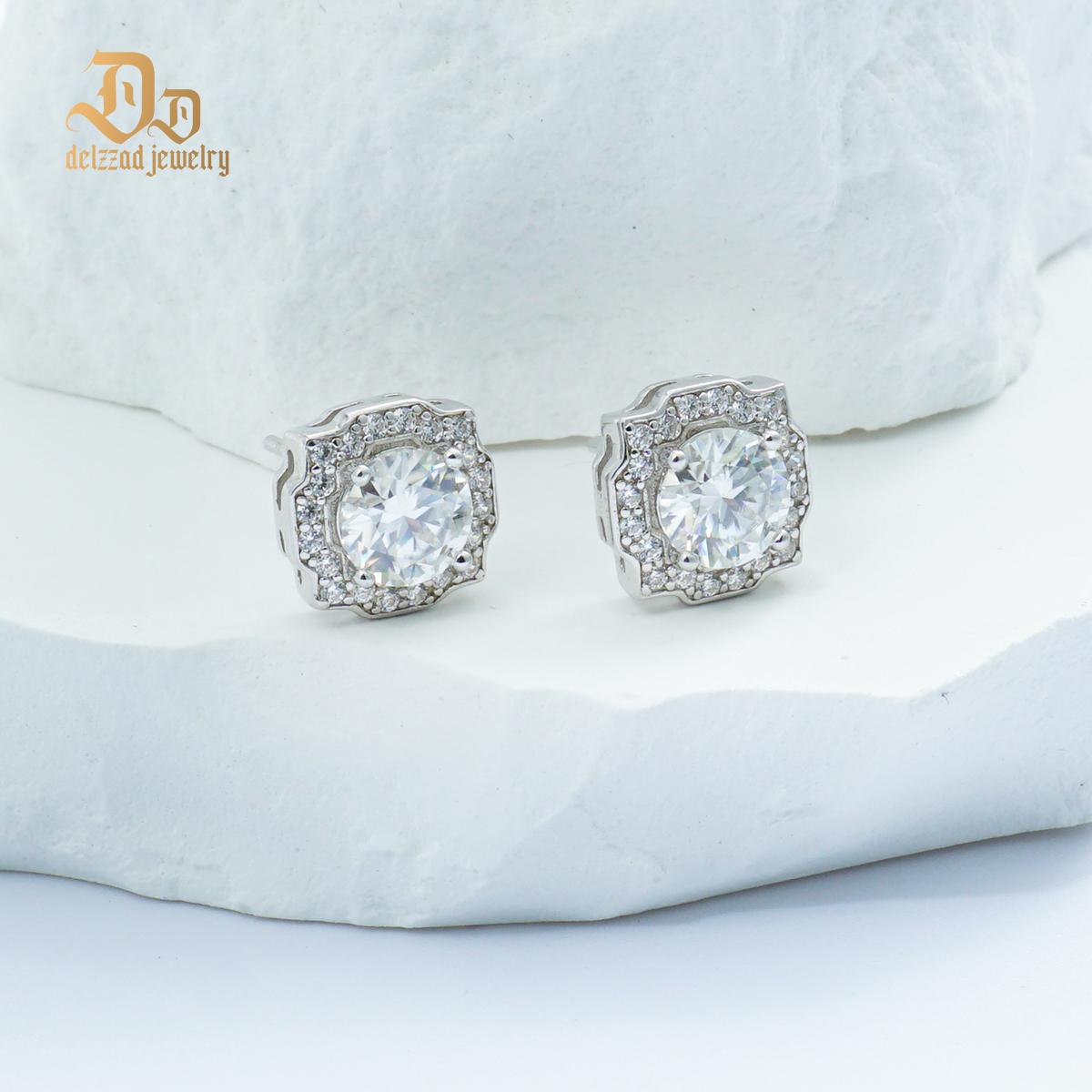 Delzzad 18K Gold-Plated Luxury Earrings Round VVS Synthetic Moissanite S925 Stud Earrings Jewelry Perfect Birthday Mother’s Day Christmas Gift for Men Women Wedding Set