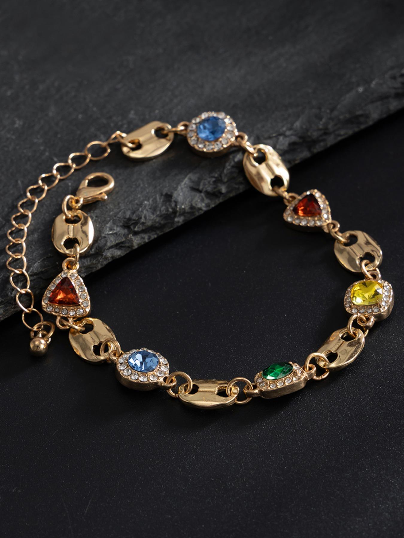 Men's Colorful Gemstone Bracelet, Rhinestone Jewelry for Daily Wear, Party & Holiday Accessories, Stylish Men's Fashion Accessory