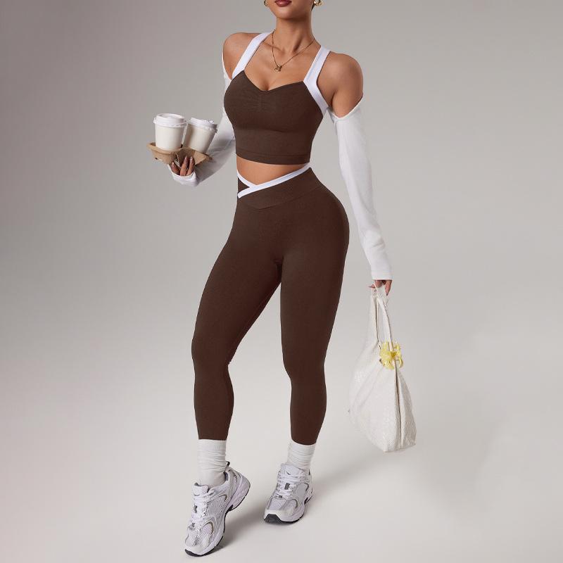 Yoga clothes, suits, women's cross, beautiful back, bra, sports underwear, hip lift, trousers, Pilates, tights, gym clothes, running, cycling set contrast binding sporty breathable