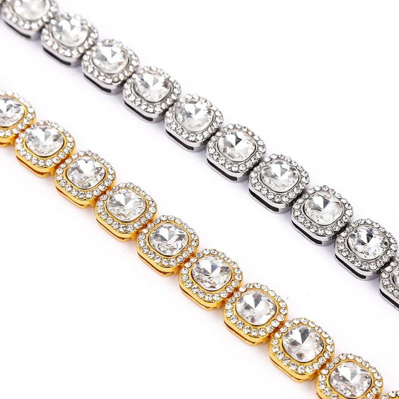 Trendy and Unique 12mm Square Versatile Fashion Cuban Necklace Hip-Hop Square Rhinestone Gemstone Necklace Unisex Jewelry