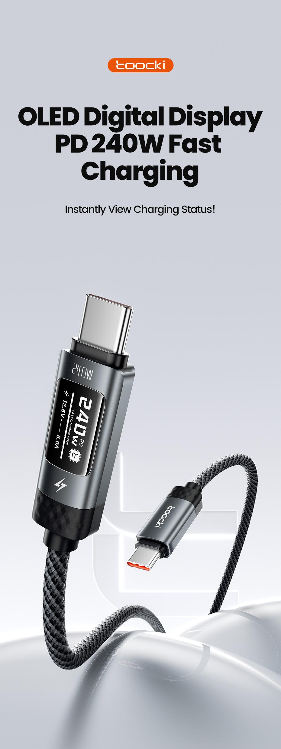 Toocki 240W Super Fast Charging USB C To USB C Cable Smart OLED Digital Display Type C Cable PD 3.1 SFC 2.0 Fast Charge For iPhone 17 16 15 Pro MAX Macbook Airpods Samsung S24 Xiaomi Toocki 240W Super Fast Charging USB C To USB C Cable Smart OLED Digital Display Type C Cable PD 3.1 SFC 2.0 Fast Charge For iPhone 17 16 15 Pro MAX Macbook Airpods Samsung S24 Xiaomi