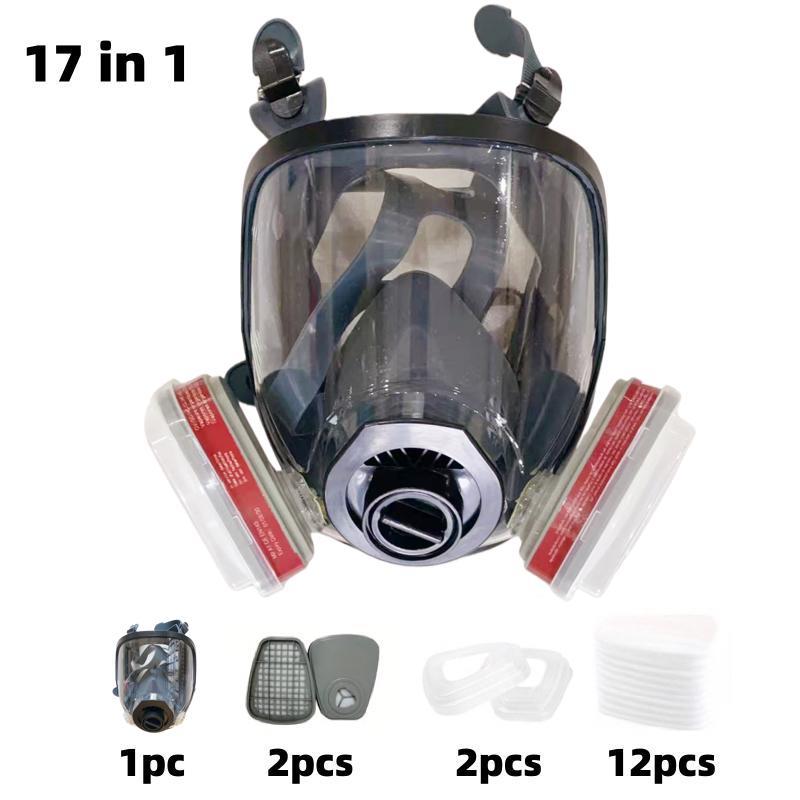Silicone Upgrade Reusable Full Face Mask with Filter Box Anti-Toxic Protective Mask Set, 17-In-1/19-In-1, Protects Against Toxic Gases, Dust, Chemicals, Ideal for Painting, Sanding, Industrial Work