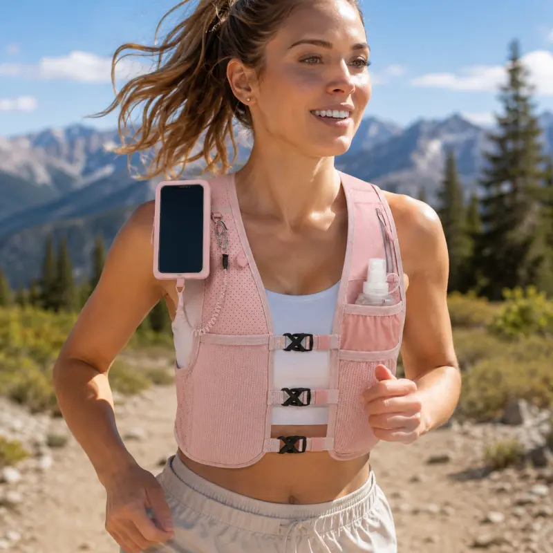 Lightweight Hydration Vest with Phone Pouch & Water Bladder Pocket Water-Resistant Multi-Pocket Unisex Vest for Hiking Outdoor Sports