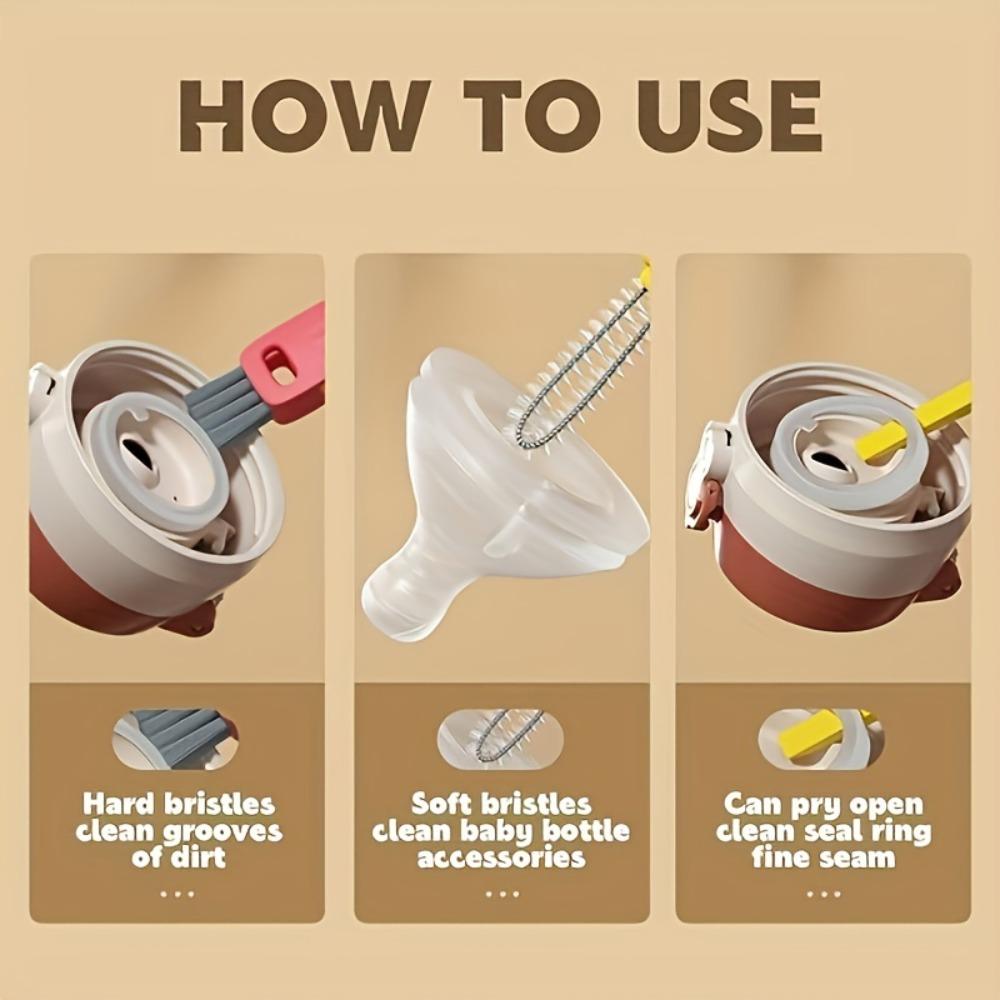 3-Piece Cleaning Brushes, New Bottle Gap Cleaning Brushes, Suitable for Bottle Gaps and Cups, Portable Cup Lid Cleaning Brushes with Brushes for Cleaning, Easy to Use, Great as Small Car Gifts