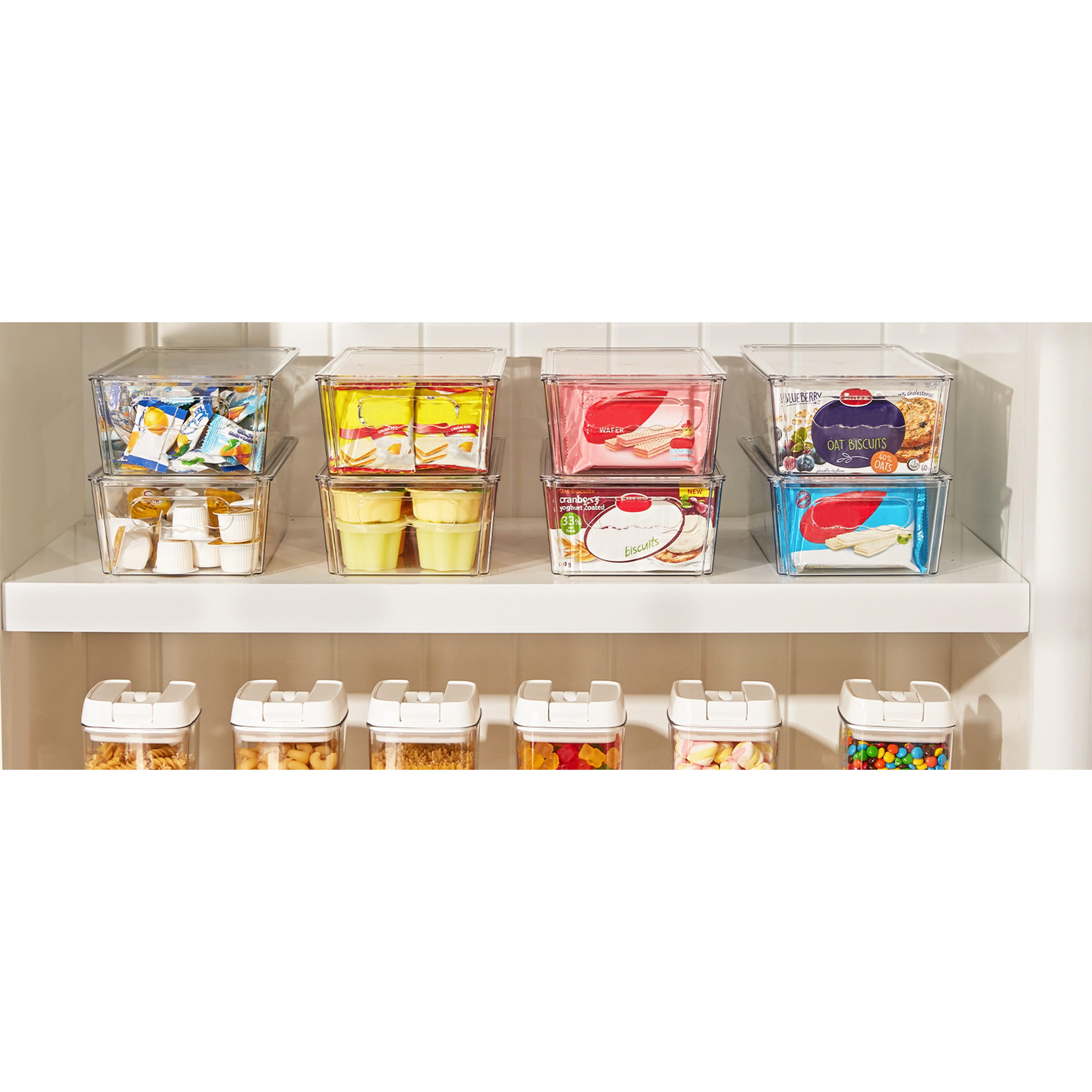 8pcs Clear Organizers and Storage Bins with Lids, Stackable Plastic Storage Containers with Handles for Fridge, Freezer, Pantry, Cabinet, Kitchen Organization