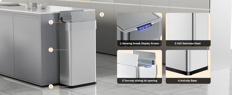 18.5/21.1 Gal Automatic Trash Can, 70L/80L Stainless Steel Motion Sensor Garbage Bin, Touchless Brushed Wastebasket, W/Soft-Close Lid, for Living, Dinning Room, Kitchen Household Items