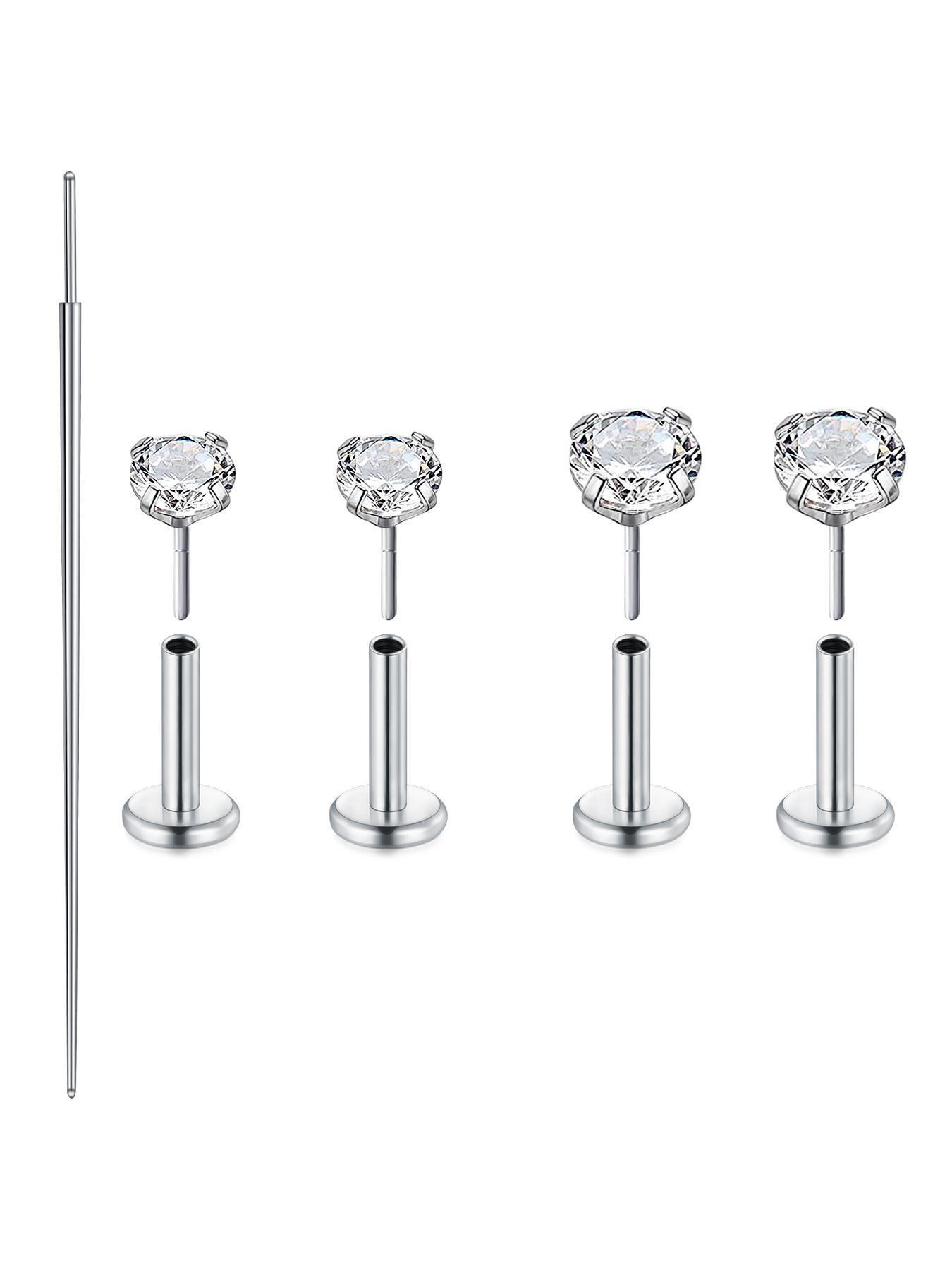 Titanium Earrings Flat Back Implant Grade Titanium Nose Stud Threadless Flat Back Earring Stud 20g 18g 16g Hypoallergenic Silver Cartilage Earrings for Women Surgical Steel Forward Helix Conch Tragus Piercing Jewelry Lip Labret Jewelry Push in