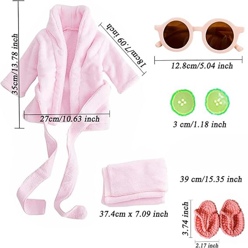 Newborn Photography Props Bathrobe Outfits Girl Baby Robe Bath Towel Costume Sets 0-4Months(Pink)