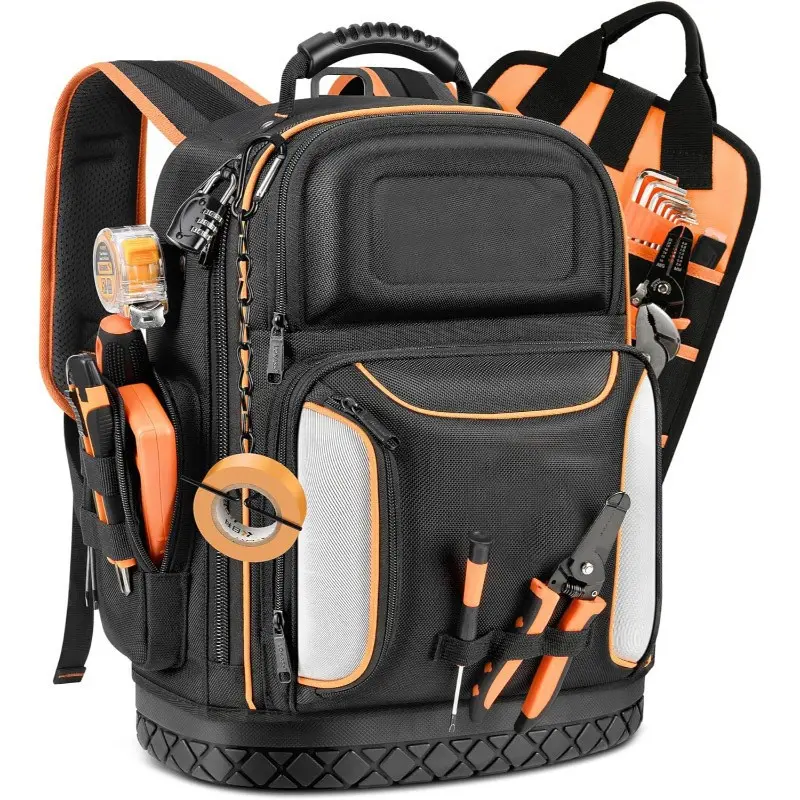 Tool Backpack Durable Electrician Backpack Waterproof Molded Base Work Heavy Tool Storage Bag Large Capacity Practical