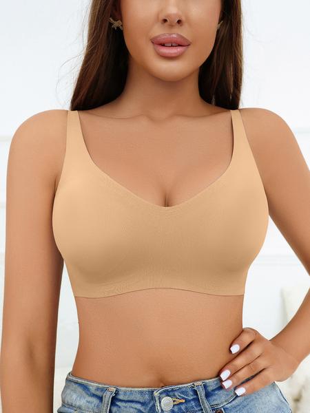 Women's Wireless V-Neck Bra, Plain Fitted Design, Moderate Support, Casual Style, All Seasons Comfortable Lining Women's Wireless V-Neck Bra, Plain Fitted Design, Moderate Support, Casual Style, All Seasons Comfortable Lining