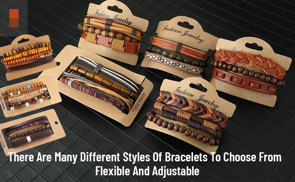 HZMAN Mix 5 Wrap Bracelets Men Women, Hemp Cords Wood Beads Ethnic Tribal Bracelets, Leather Wristbands Boho Style Jewelry Trendy Stack Bangle