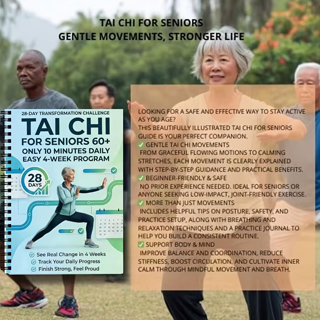 Senior & Beginner Tai Chi Practice Manual, Spiral Bound, Gradual Daily Exercises, Gentle Movements for Fitness, Training, Step-By-Step Guide, Workbook Journal