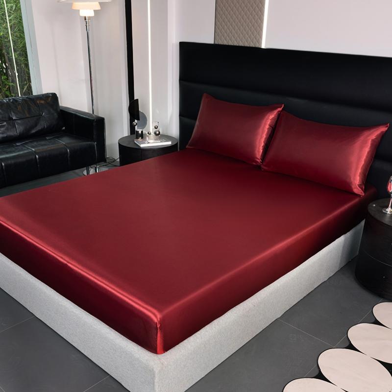 2/3pcs silky satin solid color fitted bed sheet set, dust-proof and dirt-resistant mattress cover, skin-friendly and breathable, cool and comfortable, silk-like bedding, Satin bed sheets, Cooling sheet set, suitable for bedroom/hotel, multiple sizes