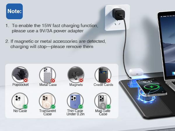 XXL Wireless Charging Mouse Pad 31.5"x15.8" Large Desk Mat for Laptop Keyboard Waterproof Smooth Surface Non-Slip Base Black Office PC Gaming Mat