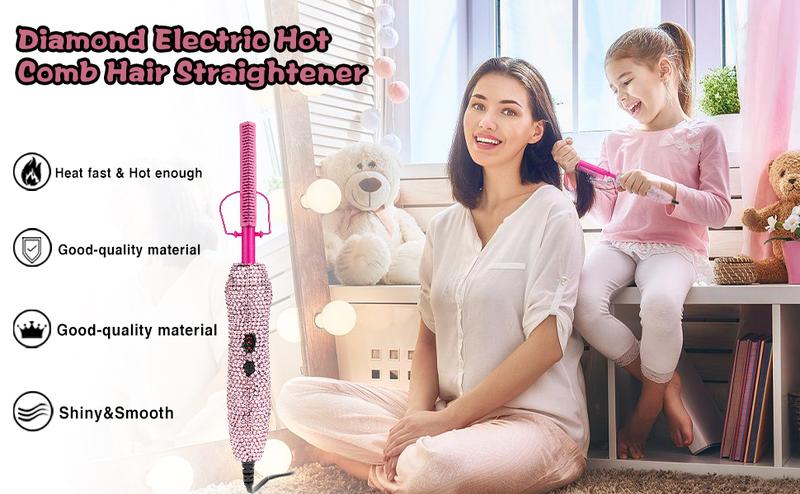 【Valentine's Day Gift Box】18 Counts Diamond Hot Comb Set Adjustable Temperature Electric Hair Straightener Brush for Wigs Natural Black Hair Styling Gold Finish 【Valentine's Day Gift Box】18 Counts Diamond Hot Comb Set Adjustable Temperature Electric Hair Straightener Brush for Wigs Natural Black Hair Styling Gold Finish