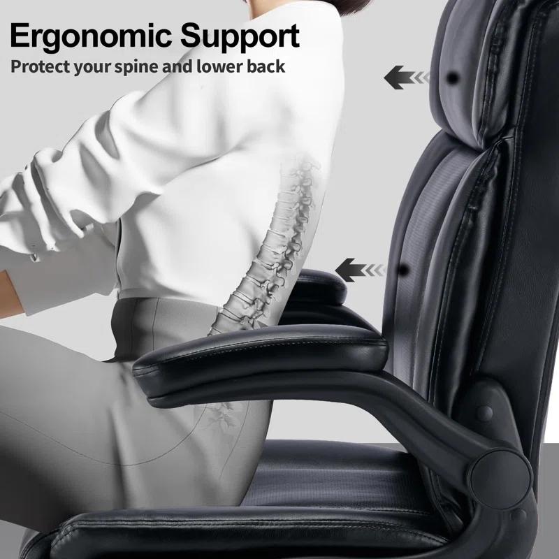 【Spring Break Sale] High Back Ergonomic Executive Office Chair with Flip-up Armrests,Computer Desk Chair High Back Executive Leather Chair Adjustable Task Chair Lumbar Back Support 8 Hours Heavy Duty