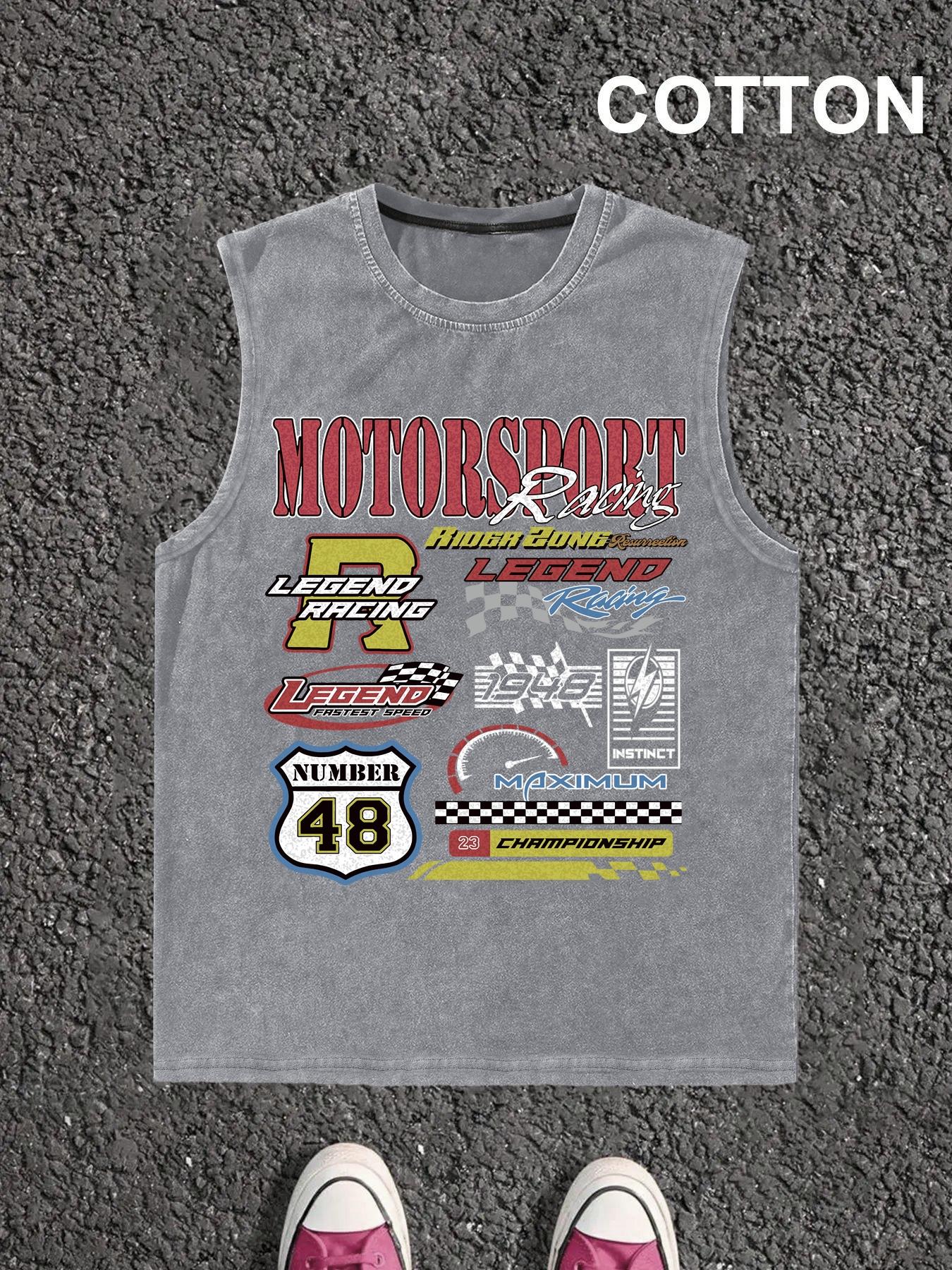 Men's Vintage Graphic Print Round Neck Tank Top, Casual Sleeveless Fitted Top for Summer, Men's Top for Daily Wear