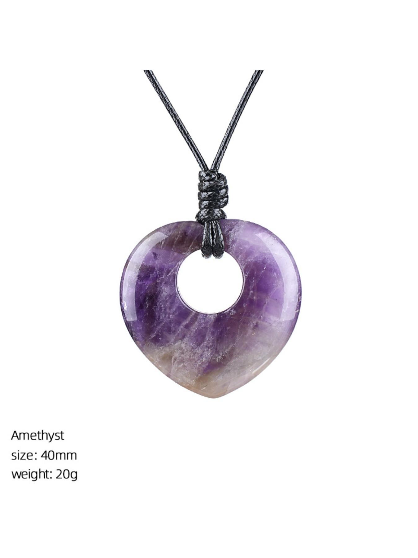 Random 7pcs Natural Stone Heart Necklace Set, Vintage Handmade Adjustable, Natural Crystal Original Stone Heart Pendant