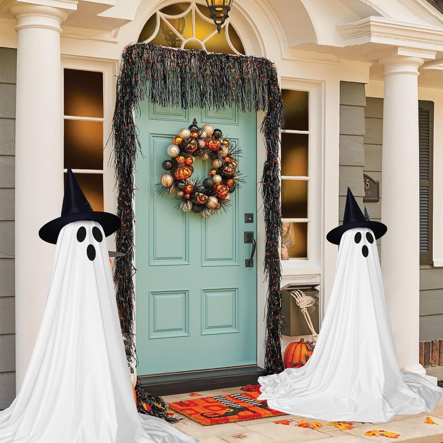 2 Pack Halloween Spooky Ghost String Lights with Remote Control, Battery Operated Indoor Outdoor Decorations, Perfect for Garden Patio Parties, Atmosphere