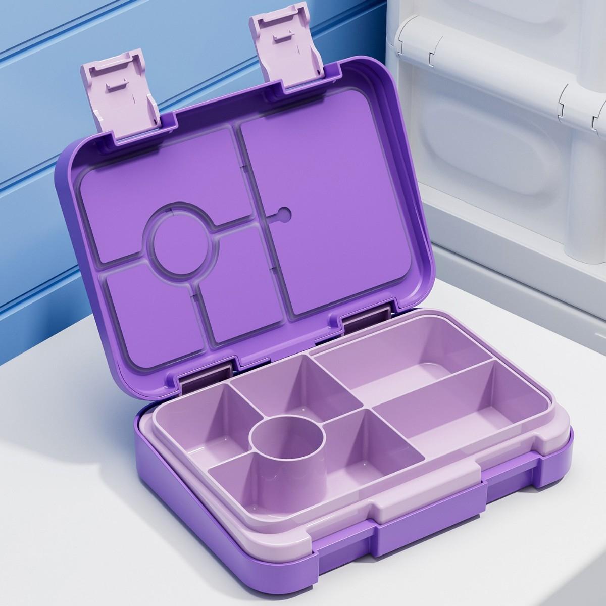 Portable Dual-Clasp Student Bento Box, Leak-Proof Lunch Container with Compartments, Square Microwave Heating Friendly